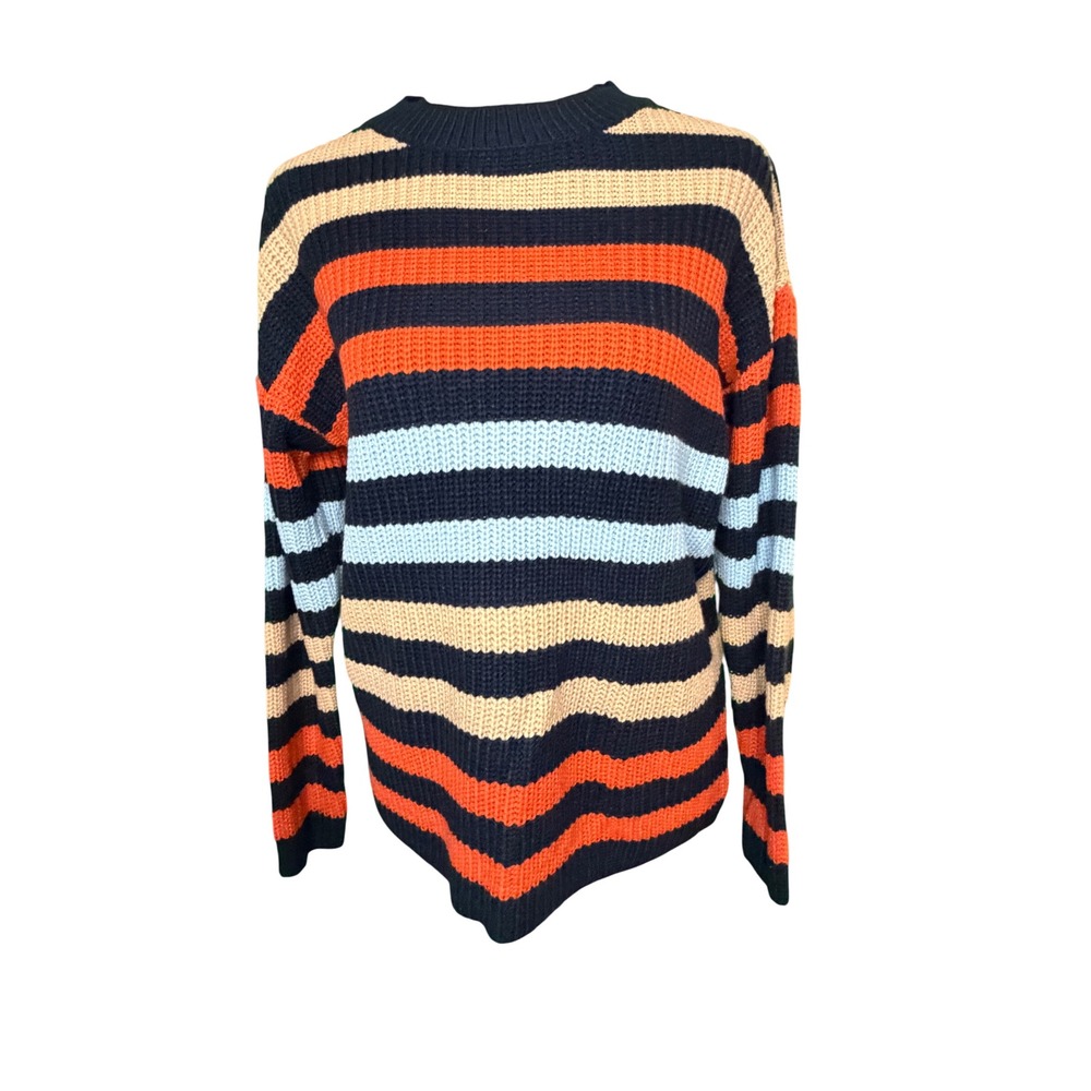KIRUNDO Striped Crewneck Sweater Womens Small Navy Orange Blue Long Sleeve Knit